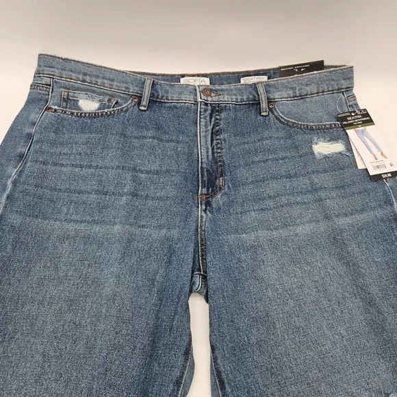 Sofia Jeans Beatrix Relaxed Boyfriend Mid Rise Distressed Ankle Denim Blue 18 - Picture 2 of 10